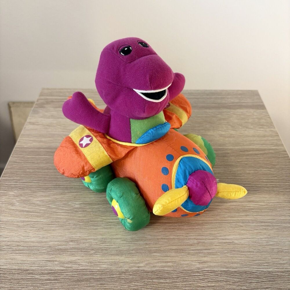 Vintage 1997 Hasbro Playskool Barney and Airplane Plush, Movin Fun, Untested